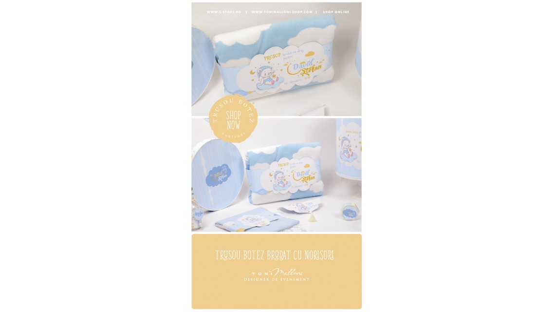 Trusou botez personalizat cu norisori pufosi si ursuleti, Dream big little boy  7